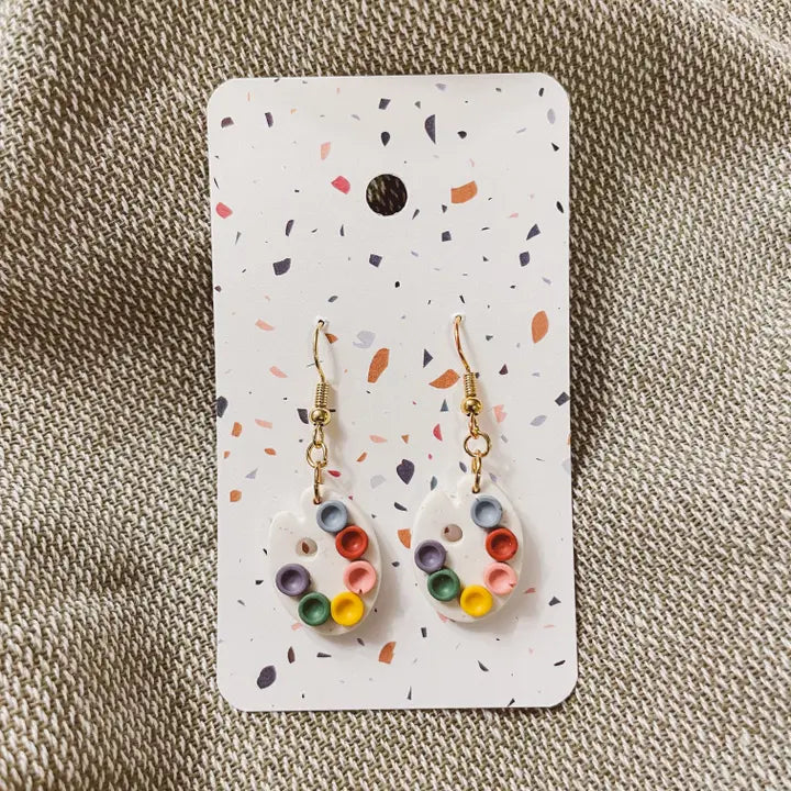 Artist Paint Palette Earrings, White Speckled
