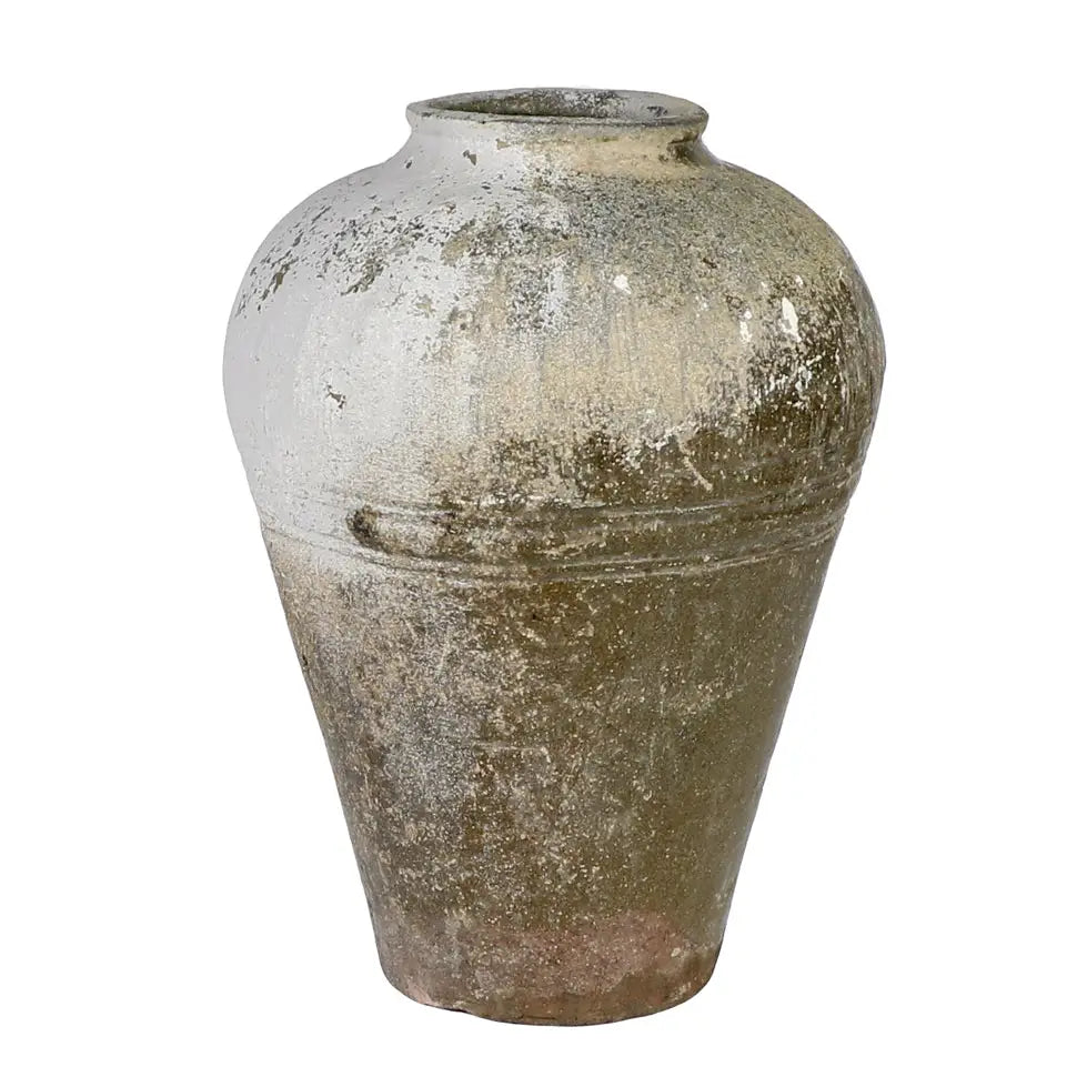 Chinese Storage Jar Pottery Vase Dark Green Olive Mijiu '米酒' Jar