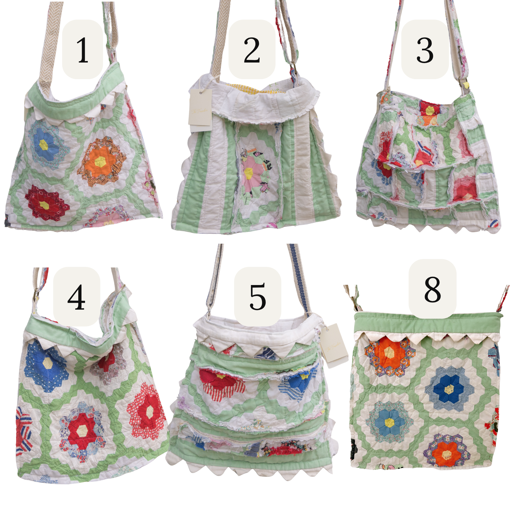 Antique Quilt Handmade Tote Bag Purse with Adjustable Strap and Interior Pocket, 6 Options