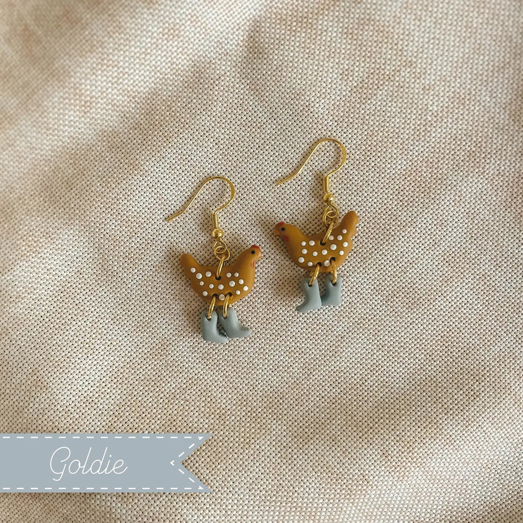 Polka Dot Chickens in Boots Earrings 9 Options