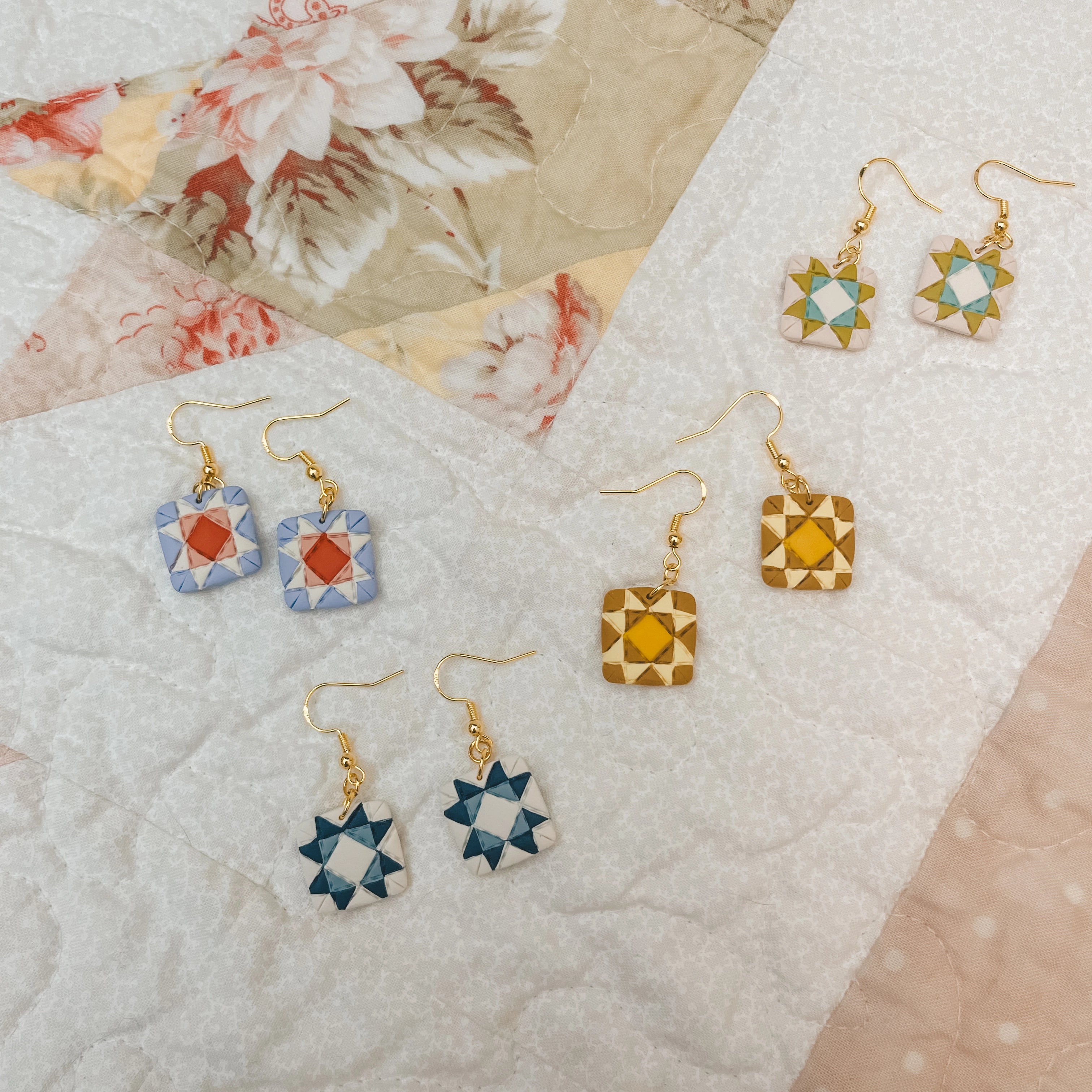 Quilt Block Dangle Earrings, 6 Options