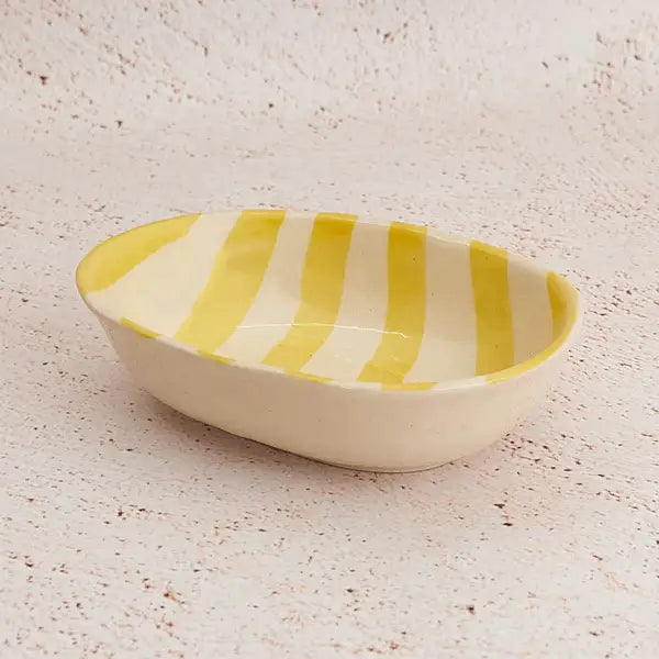 Bright Yellow Stripe Handpainted Ceramic Bowl