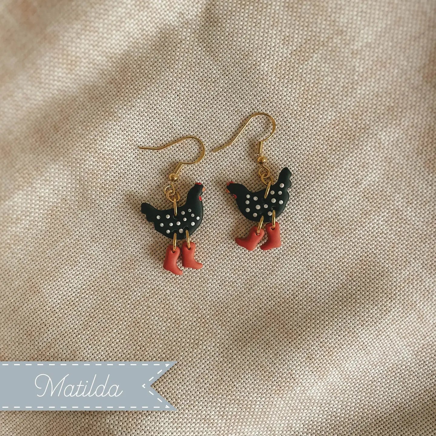 Polka Dot Chickens in Boots Earrings 9 Options
