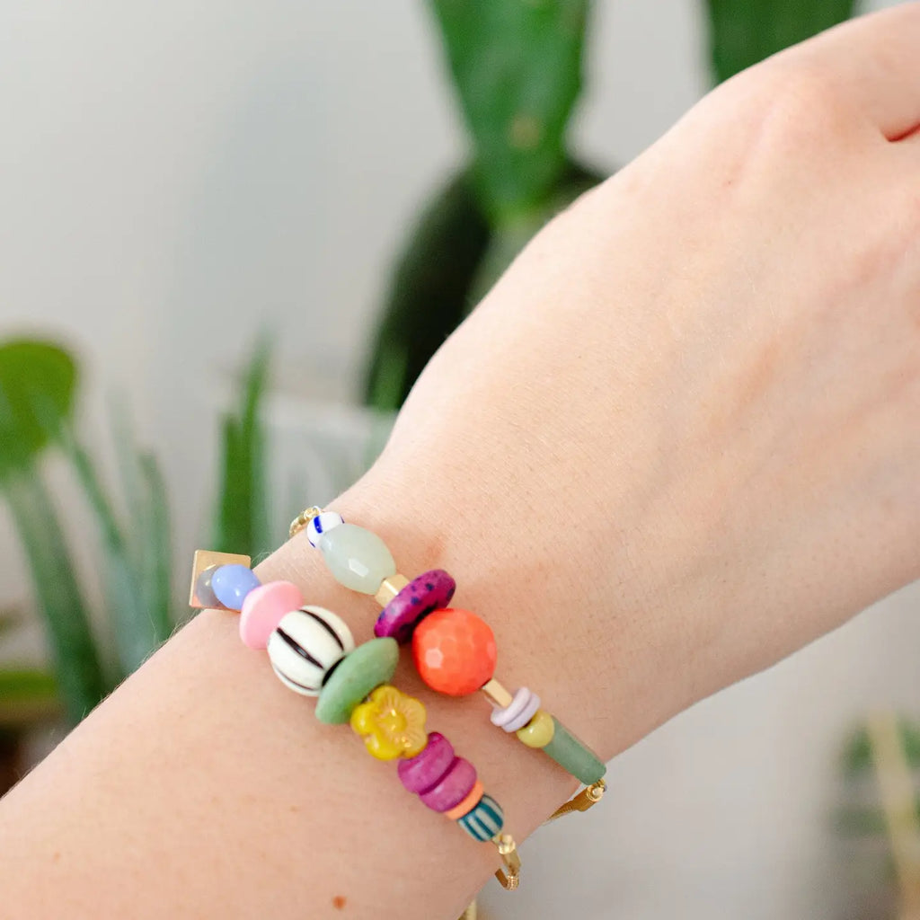 Gold Pull-Tie Beaded Bracelets, 4 Options