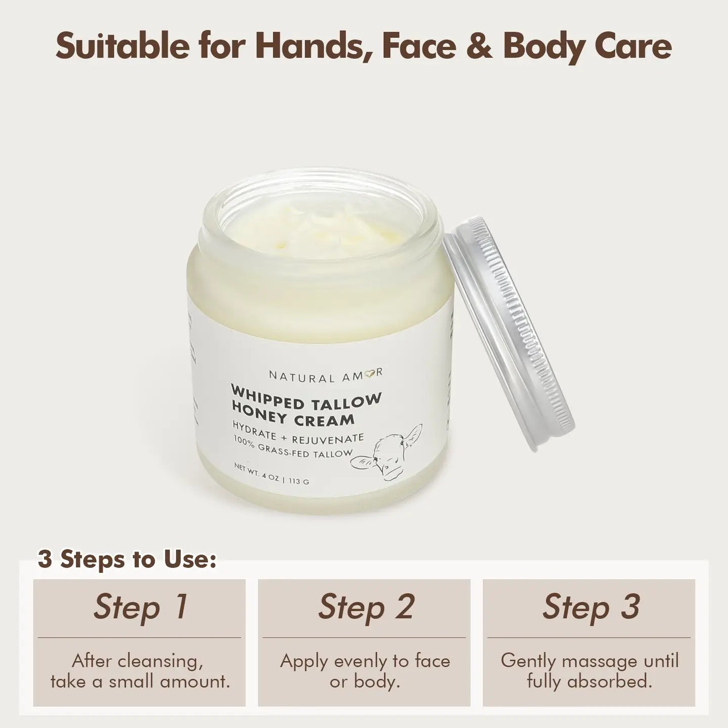 Grass Fed Tallow Honey Cream 4oz