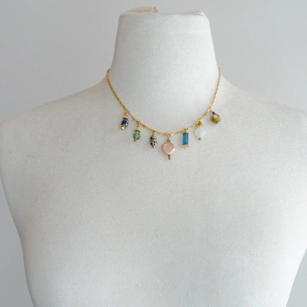 Colorful Beaded Charm Necklace, 2 Options Jewel Tone or Bright