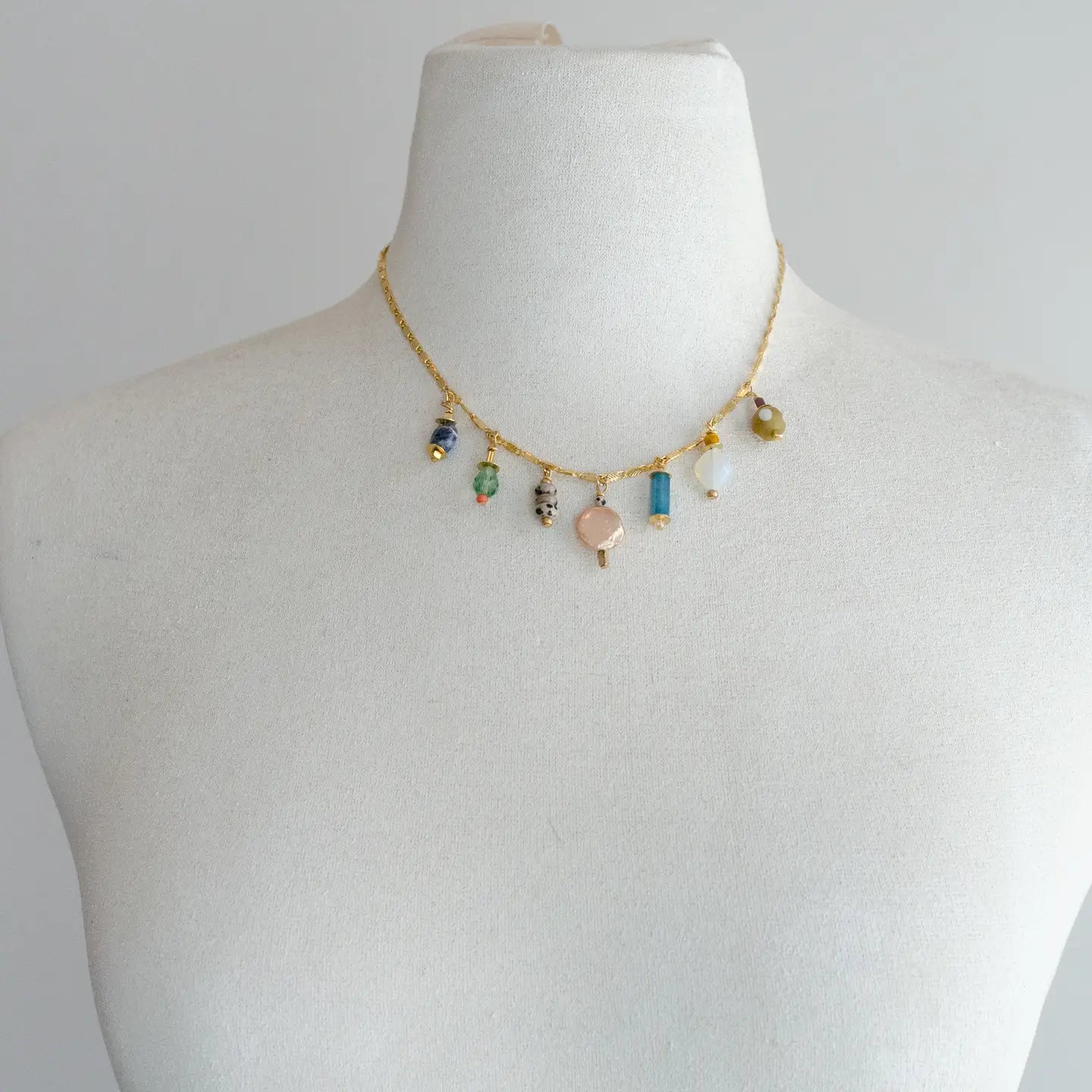Colorful Beaded Charm Necklace, 2 Options Jewel Tone or Bright