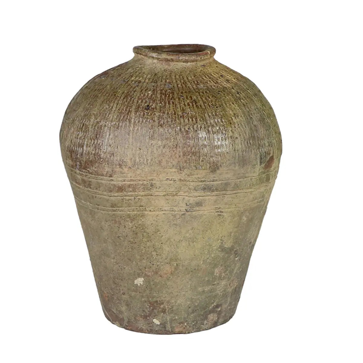Chinese Storage Jar Pottery Vase Dark Green Olive Mijiu '米酒' Jar