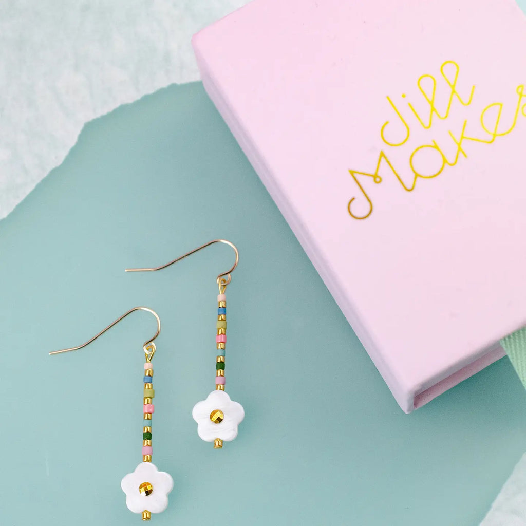 Dainty Shell Rainbow Flower Earrings