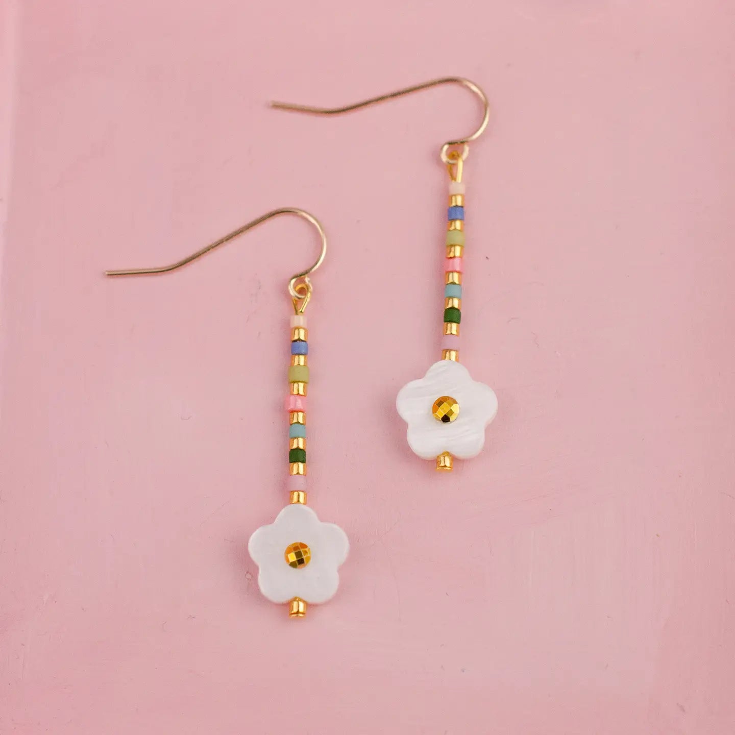 Dainty Shell Rainbow Flower Earrings