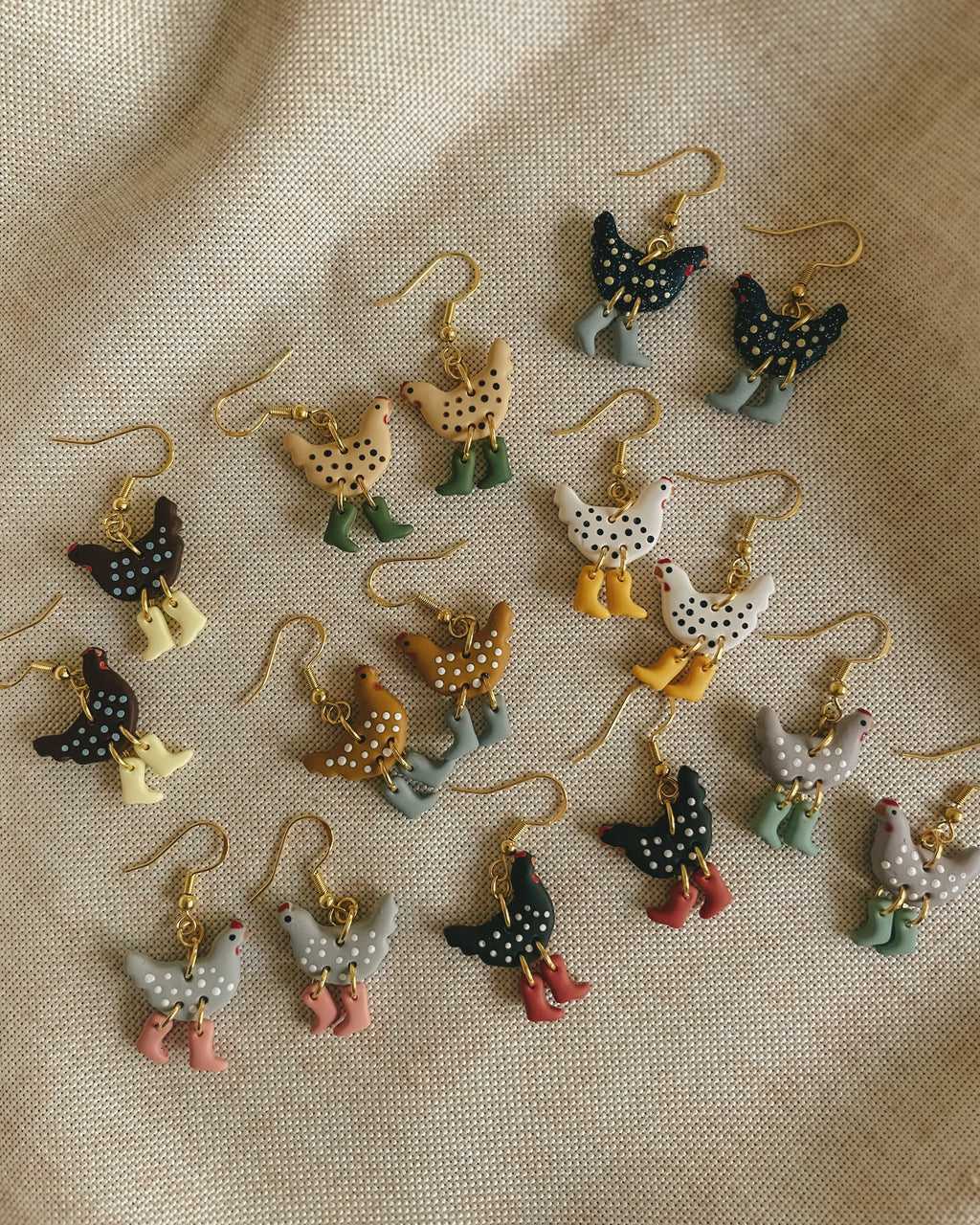 Polka Dot Chickens in Boots Earrings 9 Options