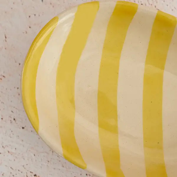 Bright Yellow Stripe Handpainted Ceramic Bowl