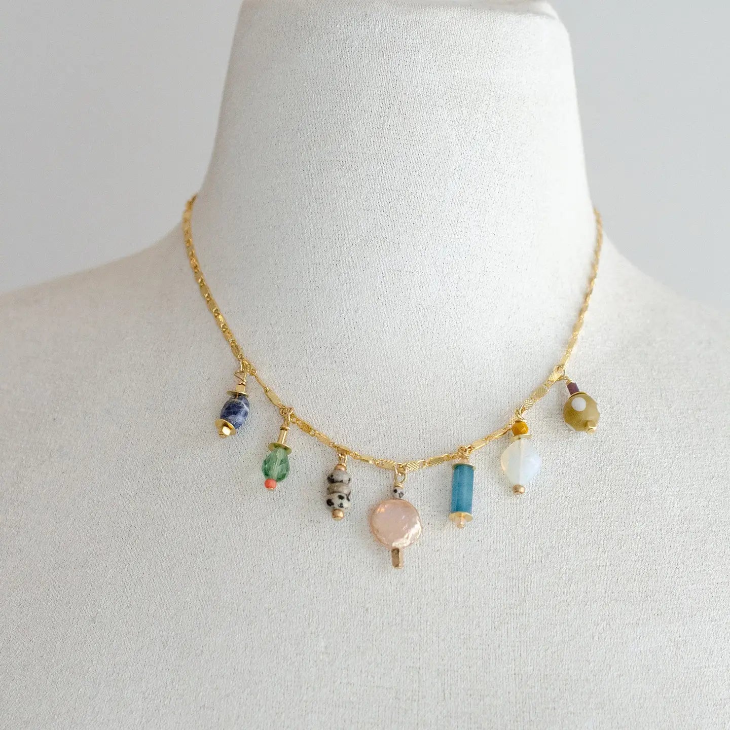 Colorful Beaded Charm Necklace, 2 Options Jewel Tone or Bright