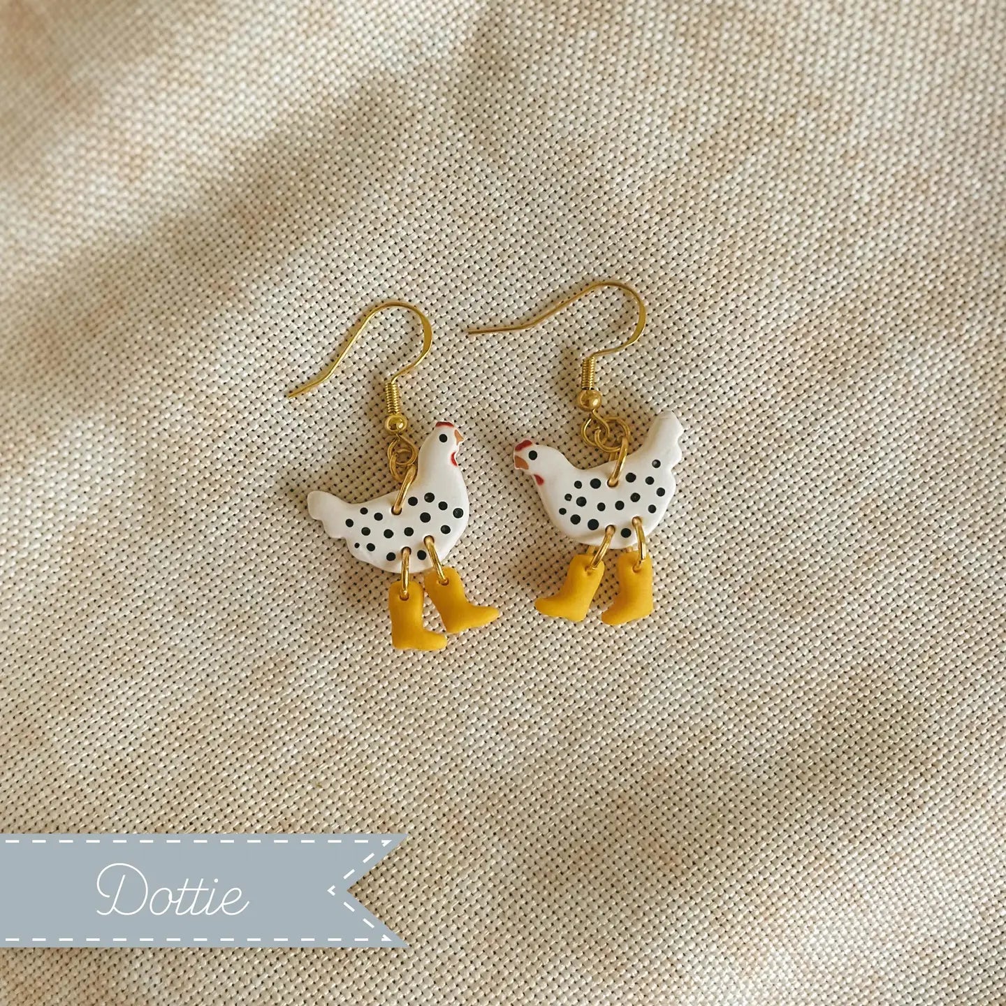 Polka Dot Chickens in Boots Earrings 9 Options