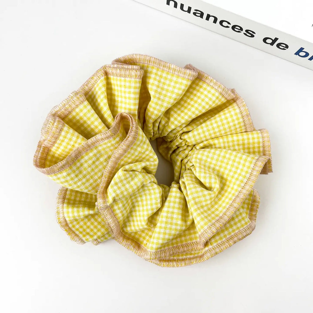 XL Gingham Ruffle Scrunchie, Double-Layered Two-Tone Hair Tie