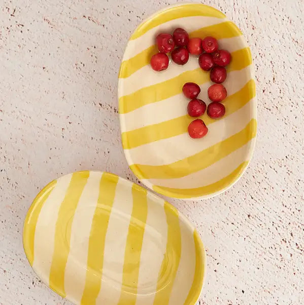 Bright Yellow Stripe Handpainted Ceramic Bowl