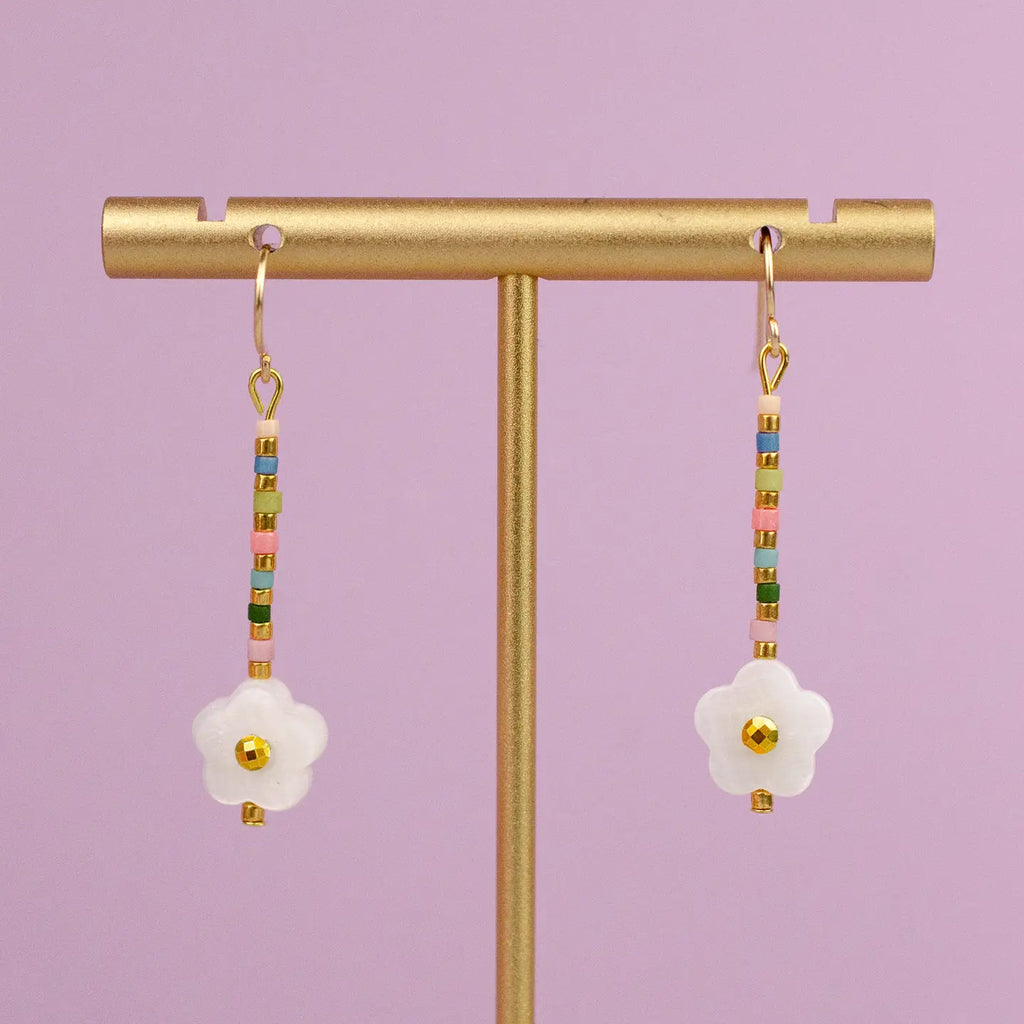 Dainty Shell Rainbow Flower Earrings