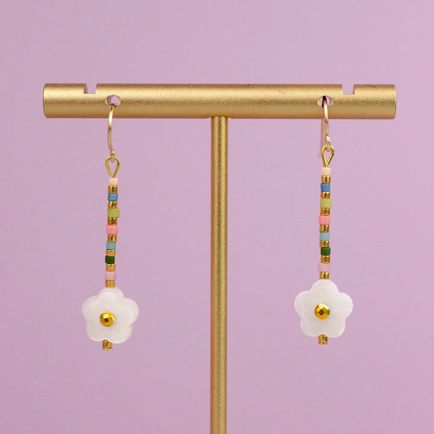 Dainty Shell Rainbow Flower Earrings