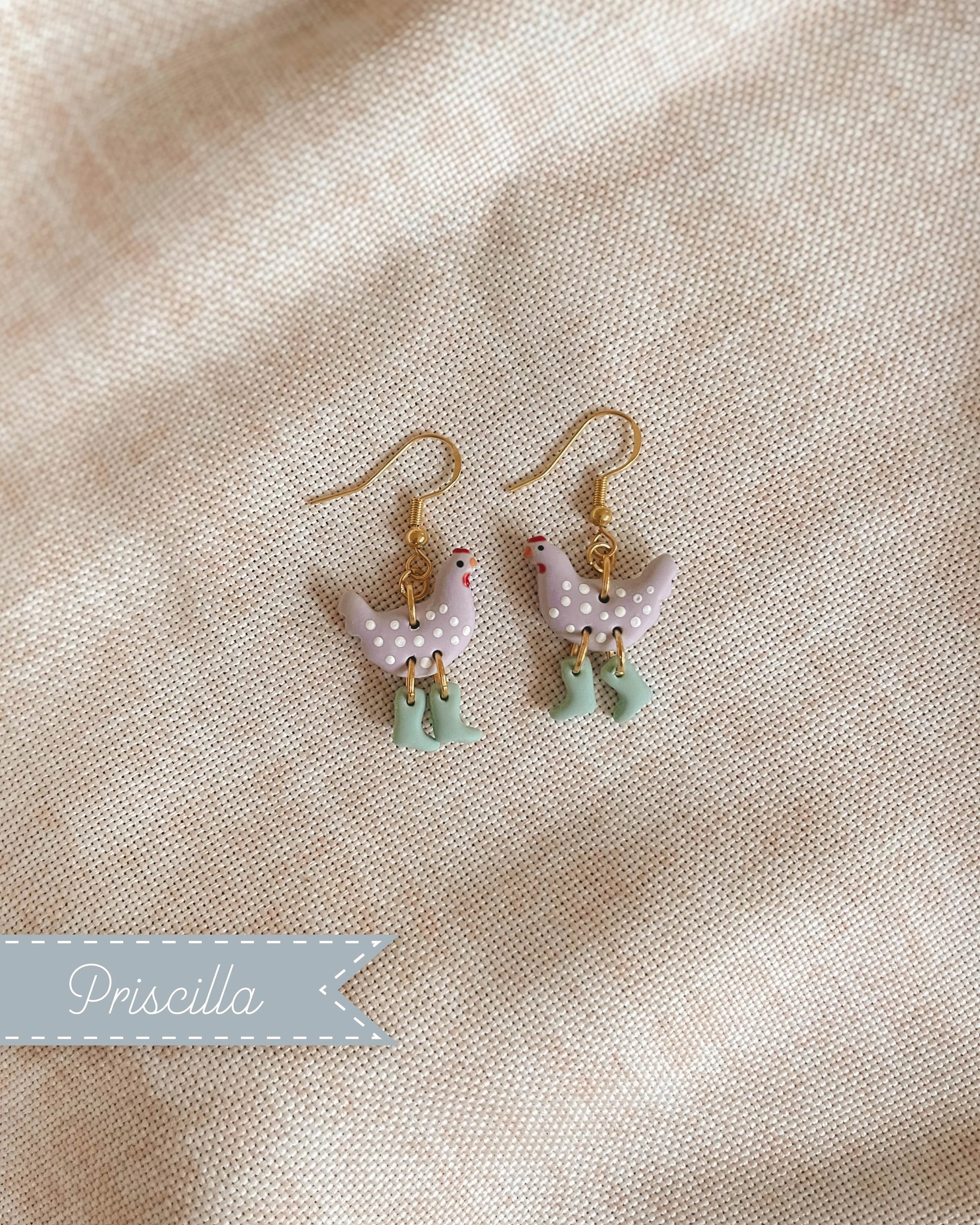 Polka Dot Chickens in Boots Earrings 9 Options