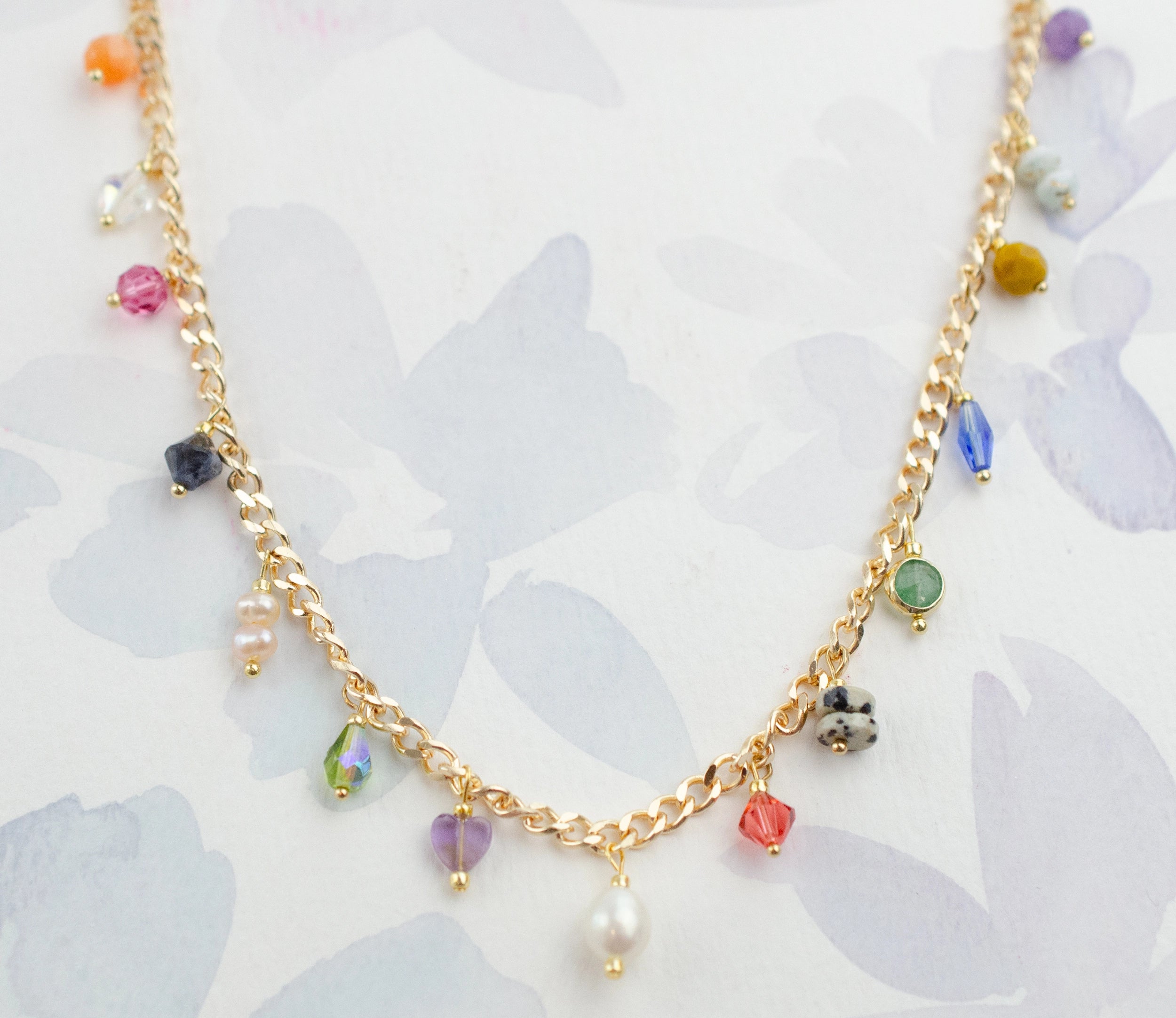 Multicharm Beaded Necklace On Curb Chain
