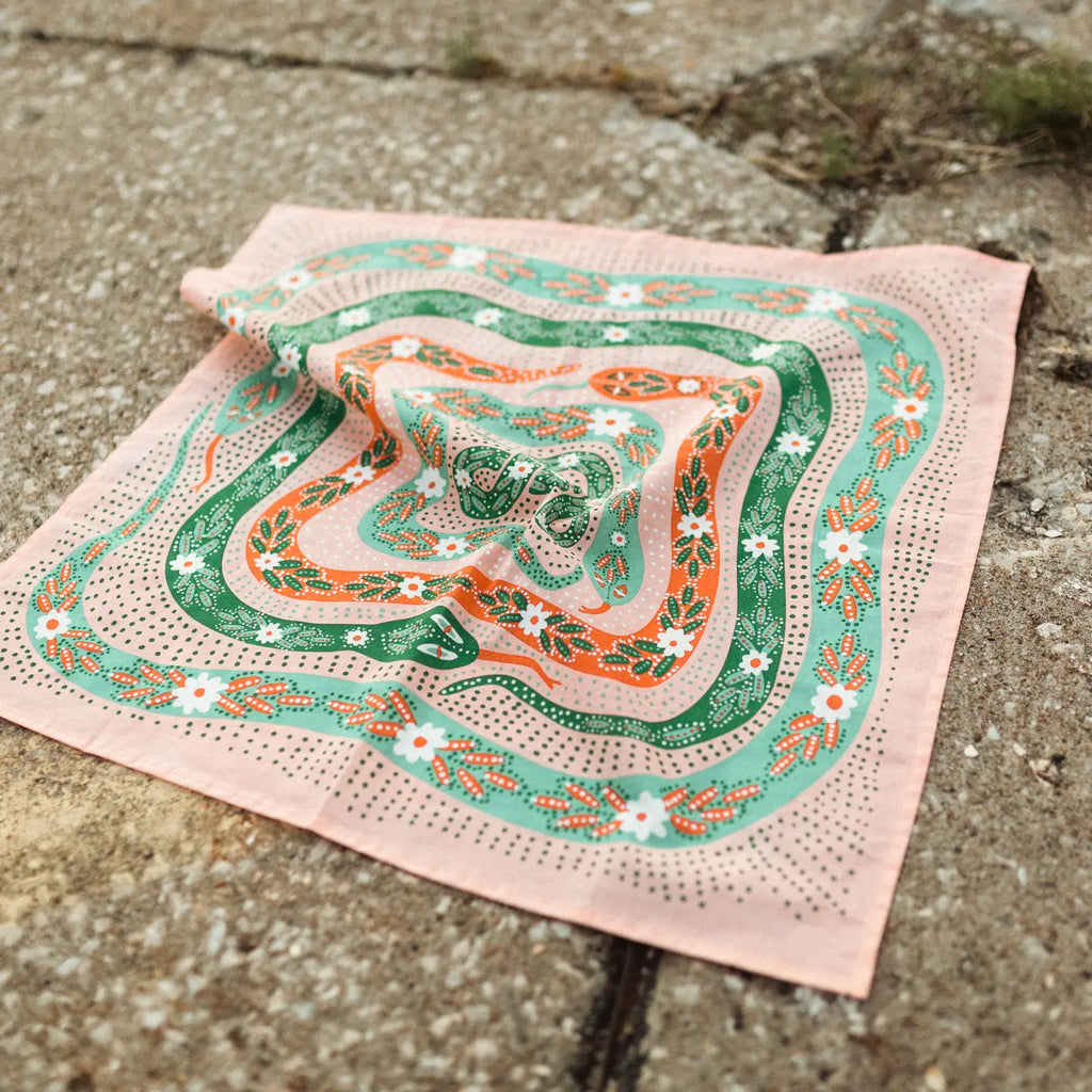 No. 069 Snakes Pink & Green Bandana