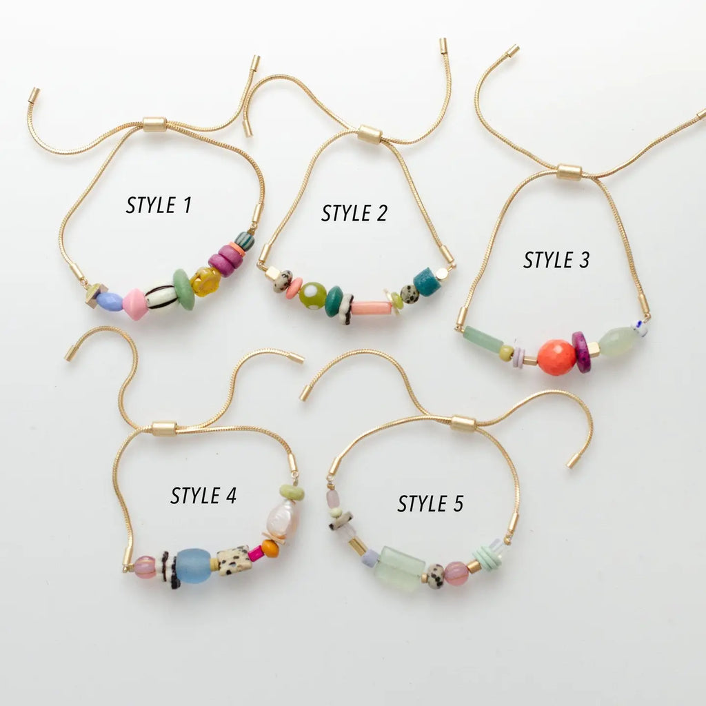 Gold Pull-Tie Beaded Bracelets, 4 Options
