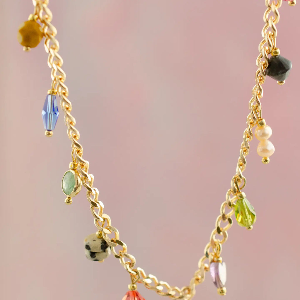 Multicharm Beaded Necklace On Curb Chain