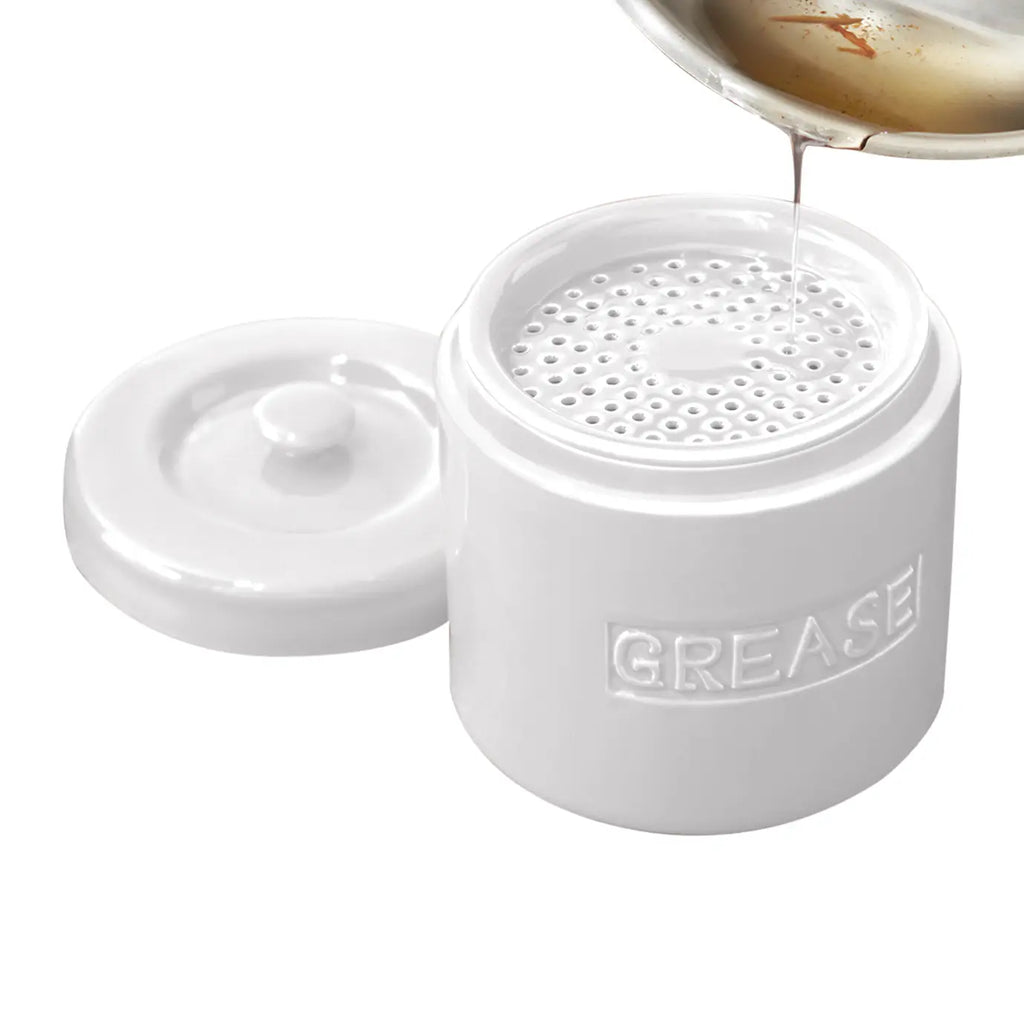 Porcelain Grease Container, White, 5" X 5" X 5"