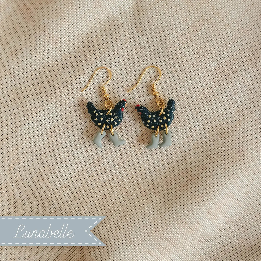 Polka Dot Chickens in Boots Earrings 9 Options