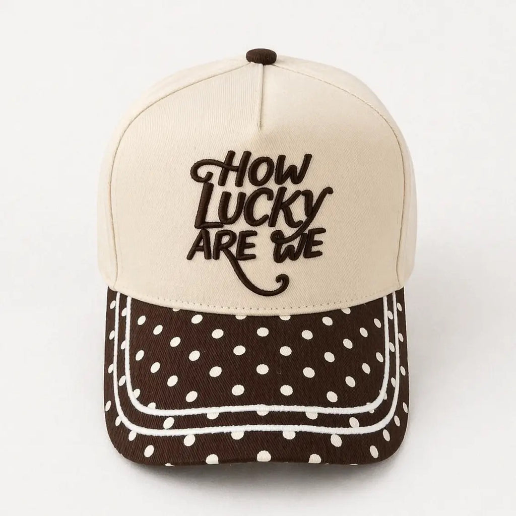 How Lucky Are We Polka Dot Trucker Hat Brown & Cream