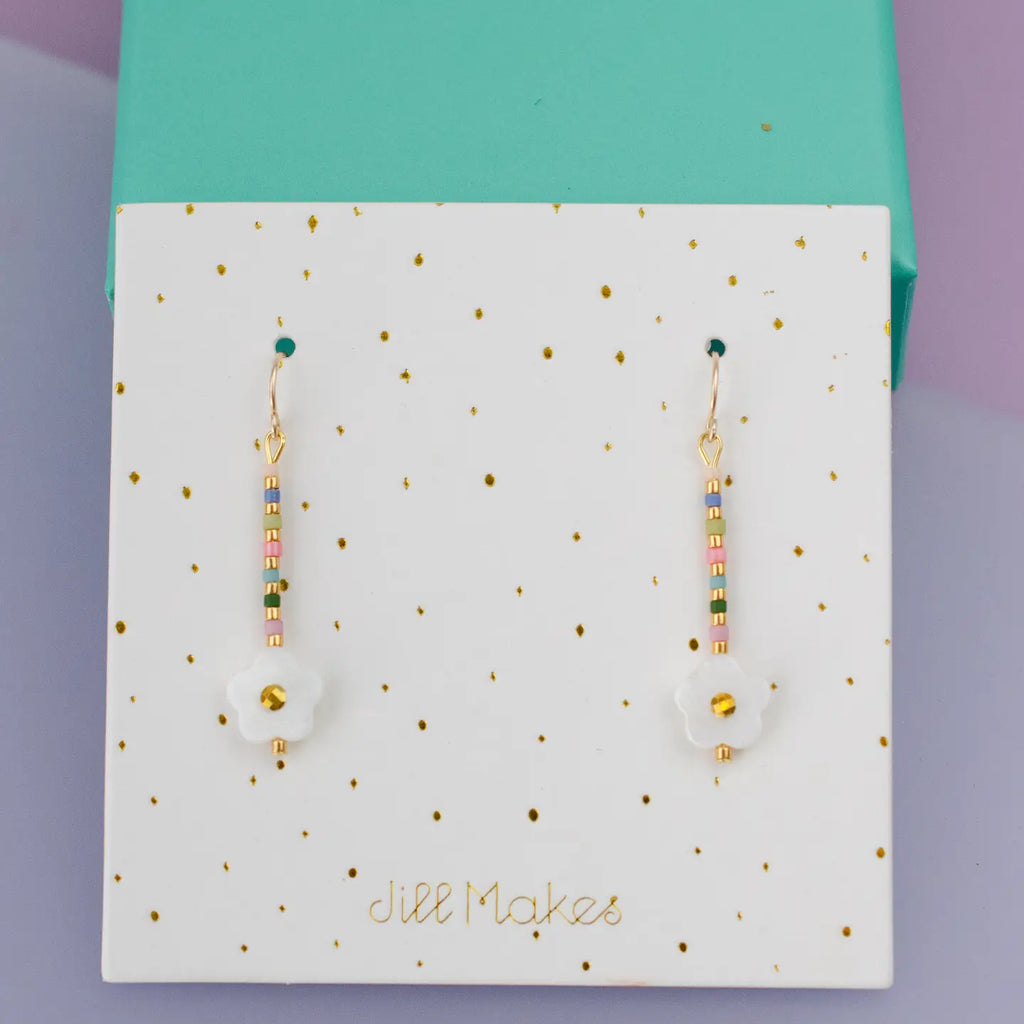 Dainty Shell Rainbow Flower Earrings