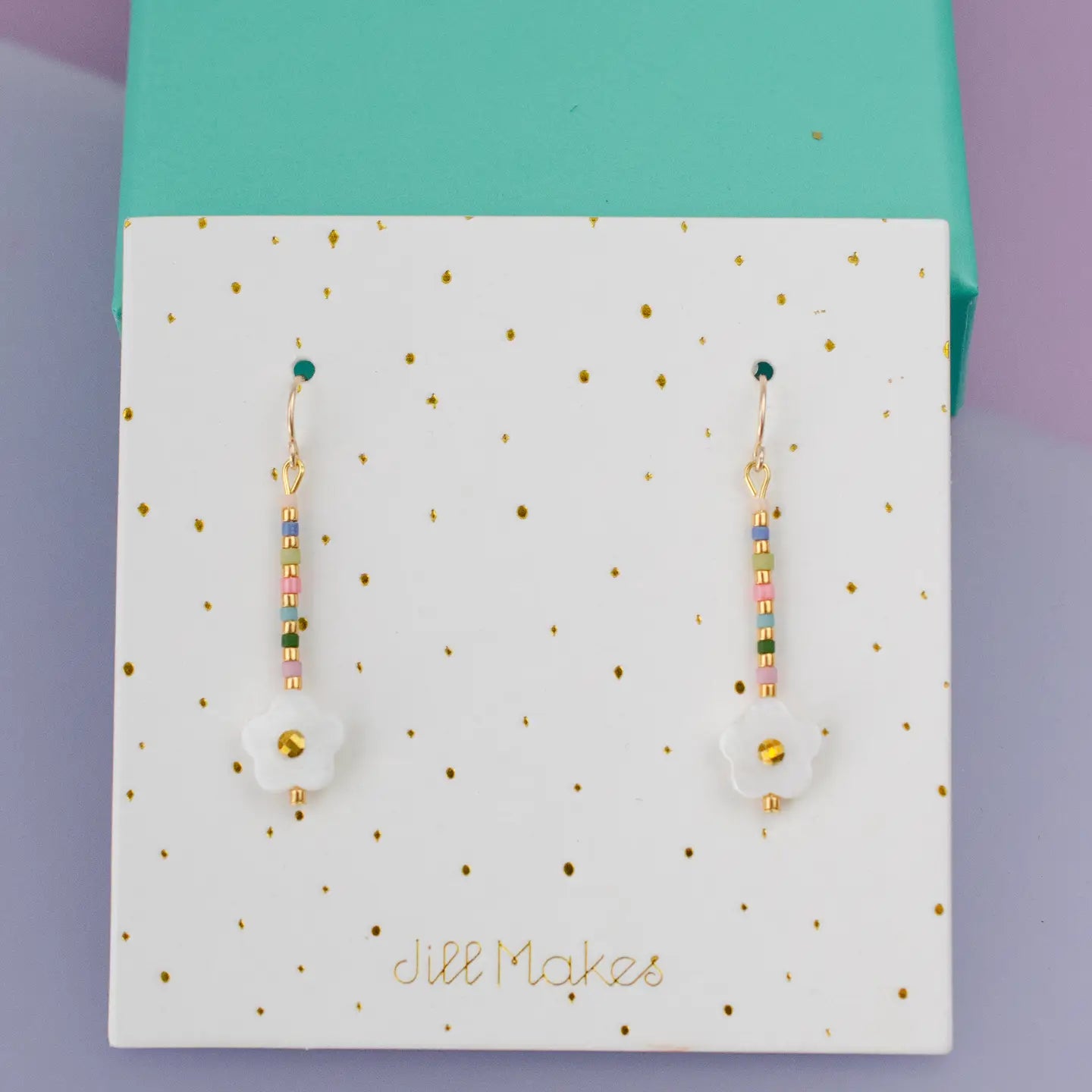 Dainty Shell Rainbow Flower Earrings