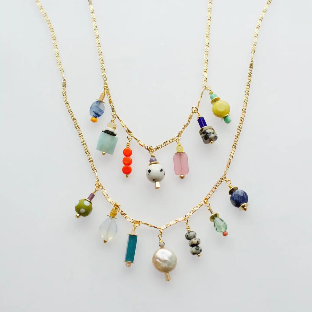 Colorful Beaded Charm Necklace, 2 Options Jewel Tone or Bright