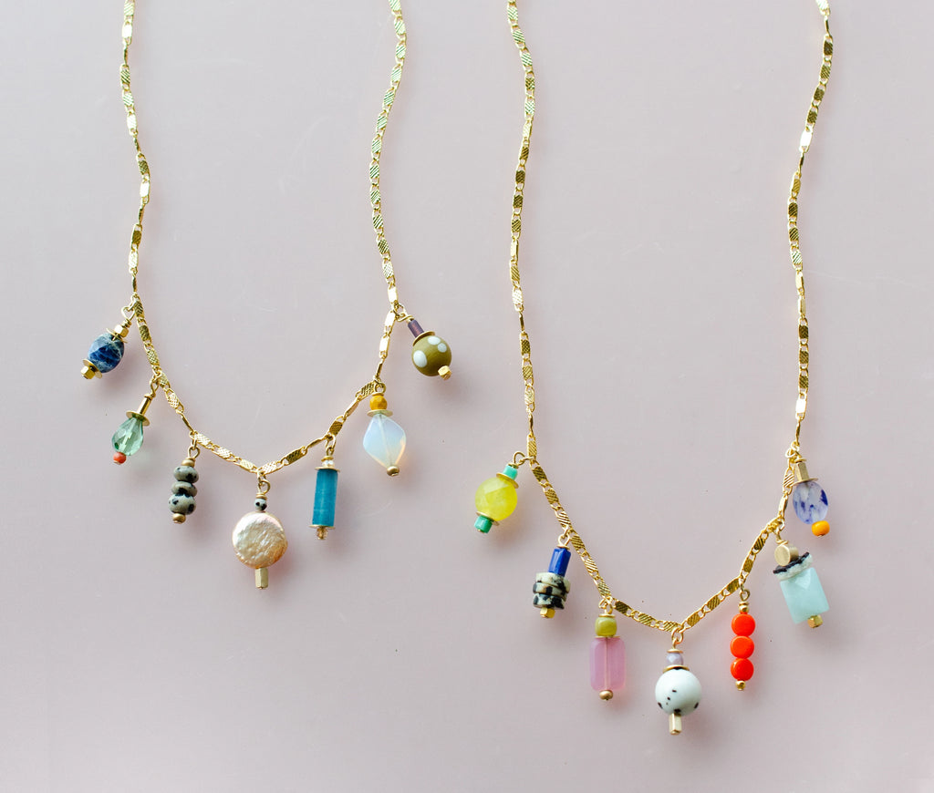Colorful Beaded Charm Necklace, 2 Options Jewel Tone or Bright