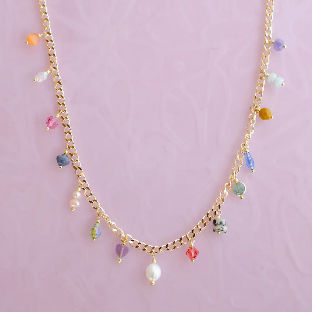 Multicharm Beaded Necklace On Curb Chain