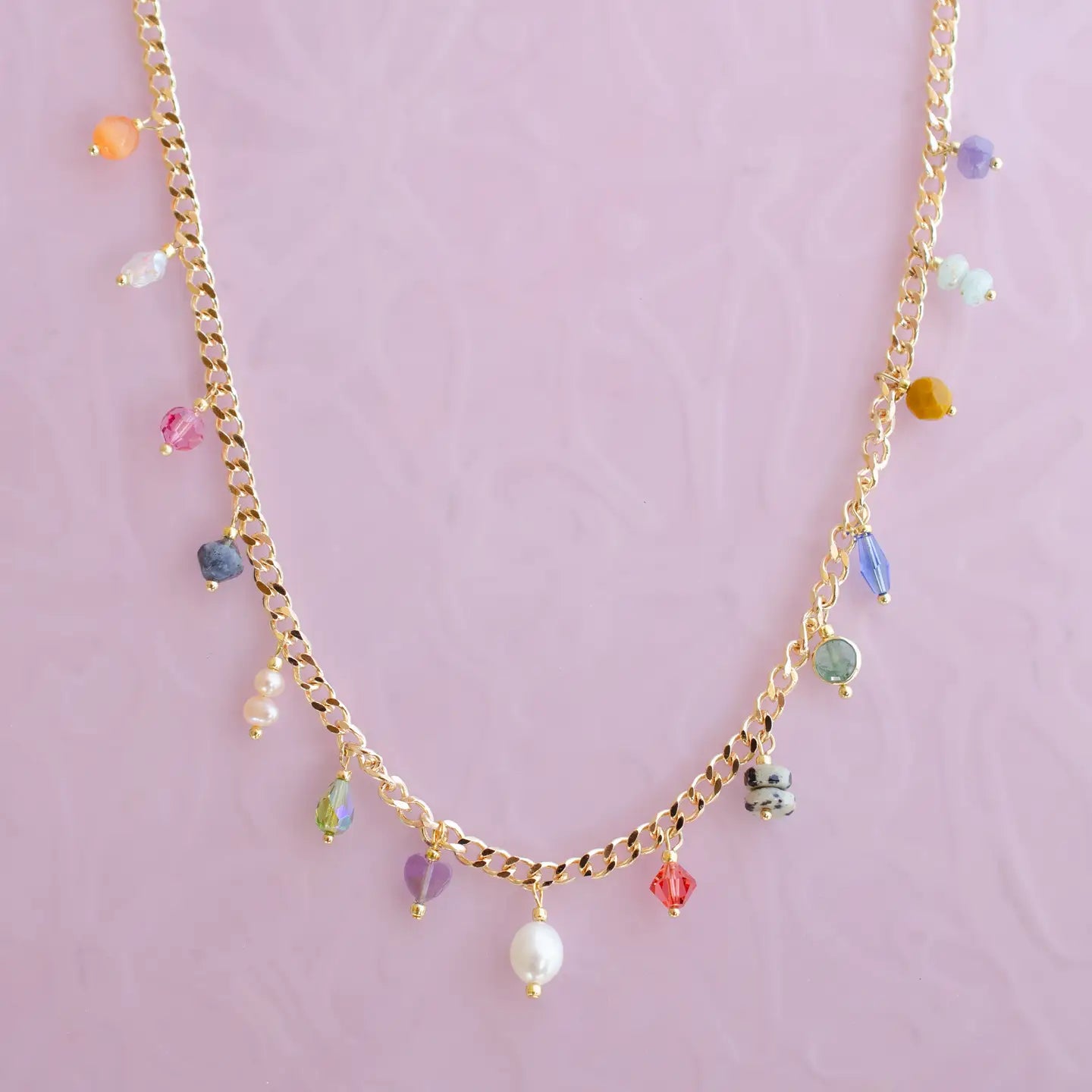Multicharm Beaded Necklace On Curb Chain