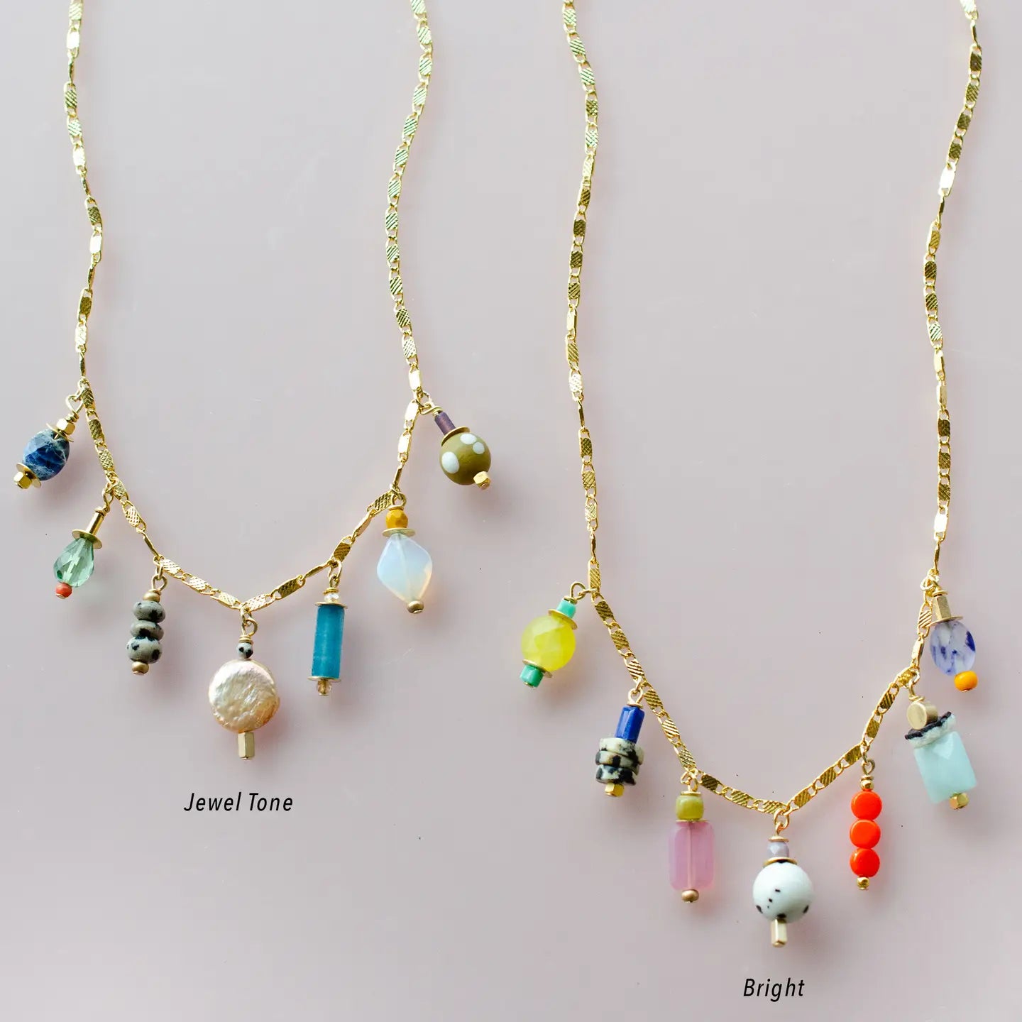 Colorful Beaded Charm Necklace, 2 Options Jewel Tone or Bright