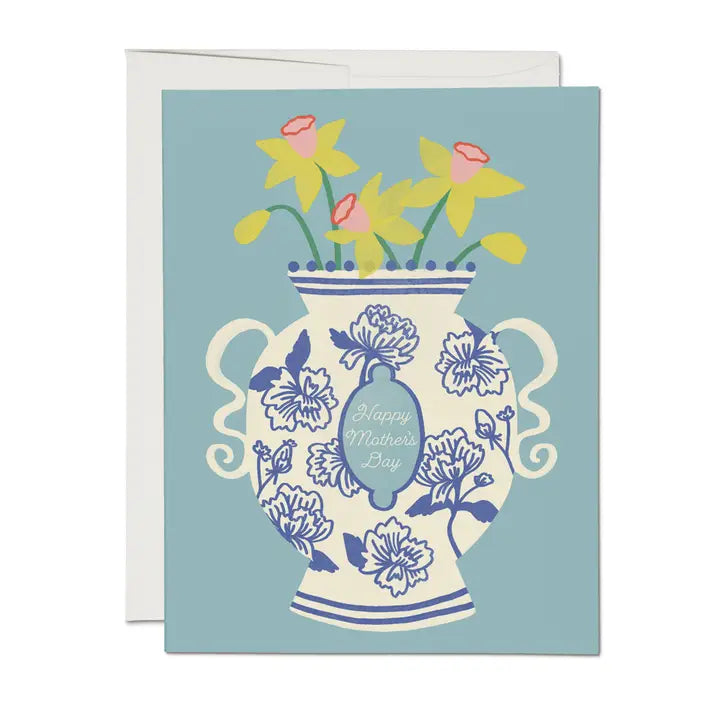 Mothers Day Floral Chinoiserie Vase Greeting Card