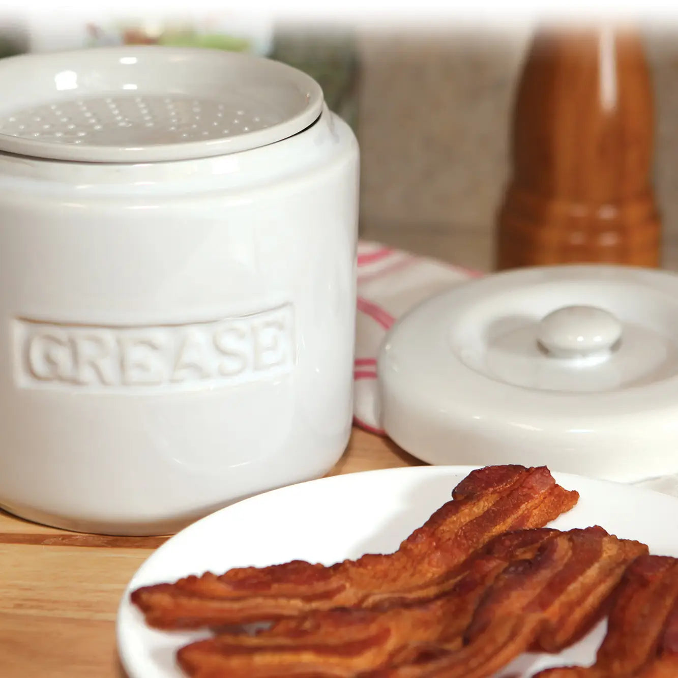 Porcelain Grease Container, White, 5" X 5" X 5"