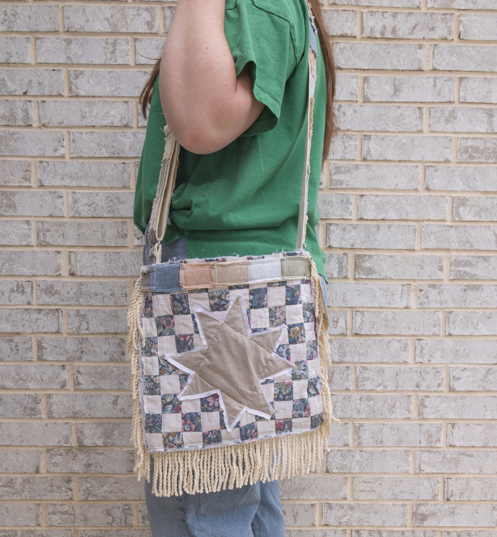 Hand-Made Vintage Quilt Tote Purse with Adjustable Strap & Interior Pocket, One of A Kind