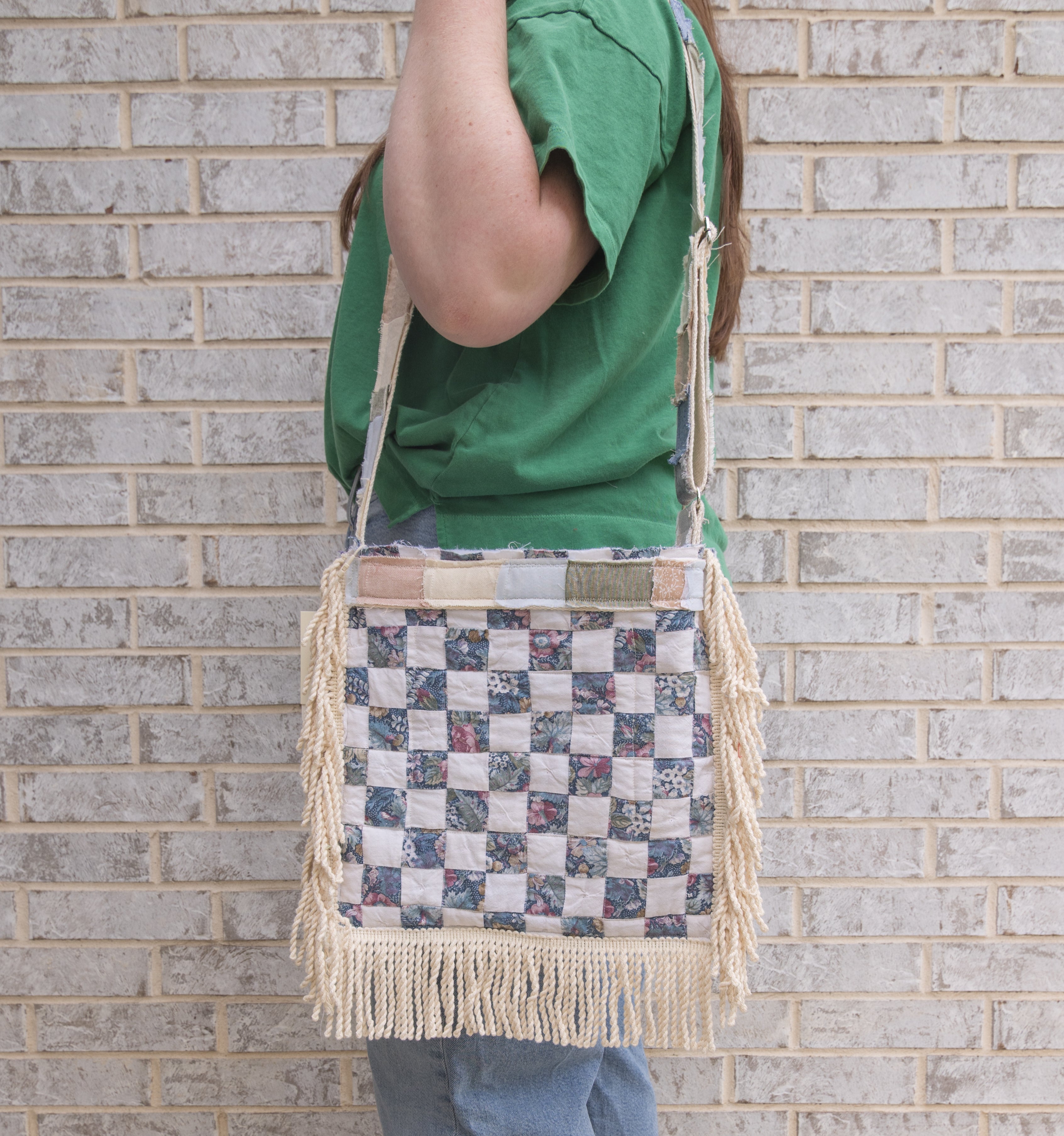 Hand-Made Vintage Quilt Tote Purse with Adjustable Strap & Interior Pocket, One of A Kind