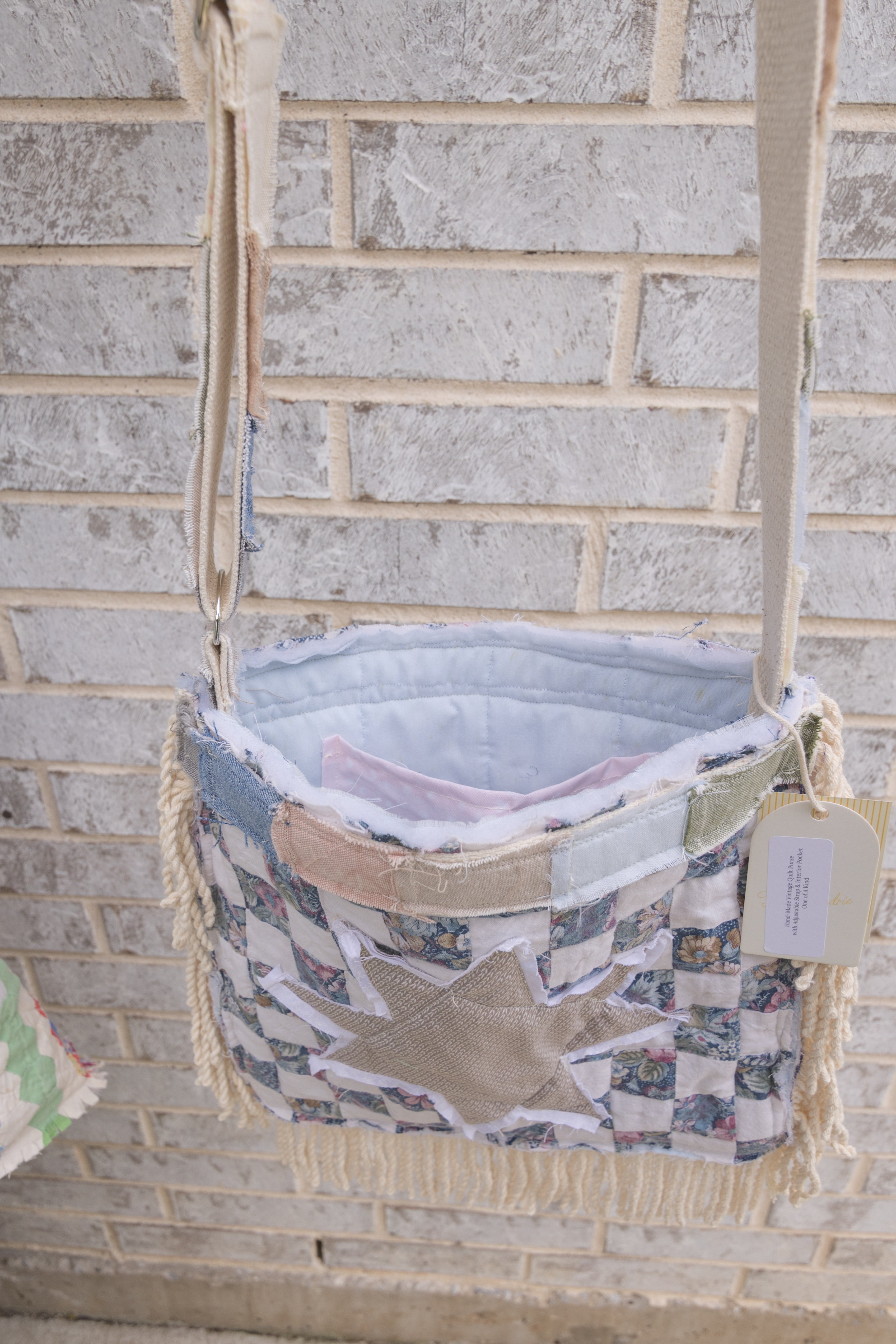 Hand-Made Vintage Quilt Tote Purse with Adjustable Strap & Interior Pocket, One of A Kind