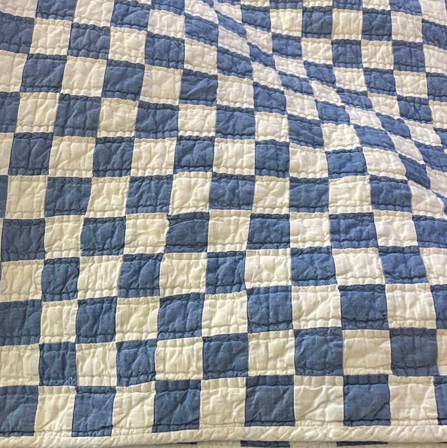 Blue and White Checkered Quilt, Vintage Ralph Lauren