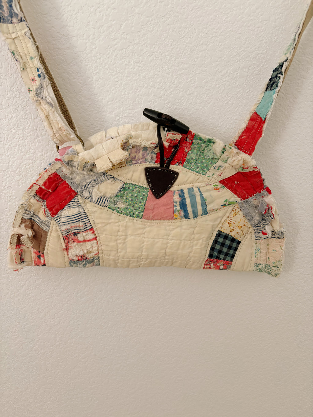 Hand-Made Vintage Quilt Shell Tote Purse with Adjustable Strap & Interior Pocket, One of A Kind