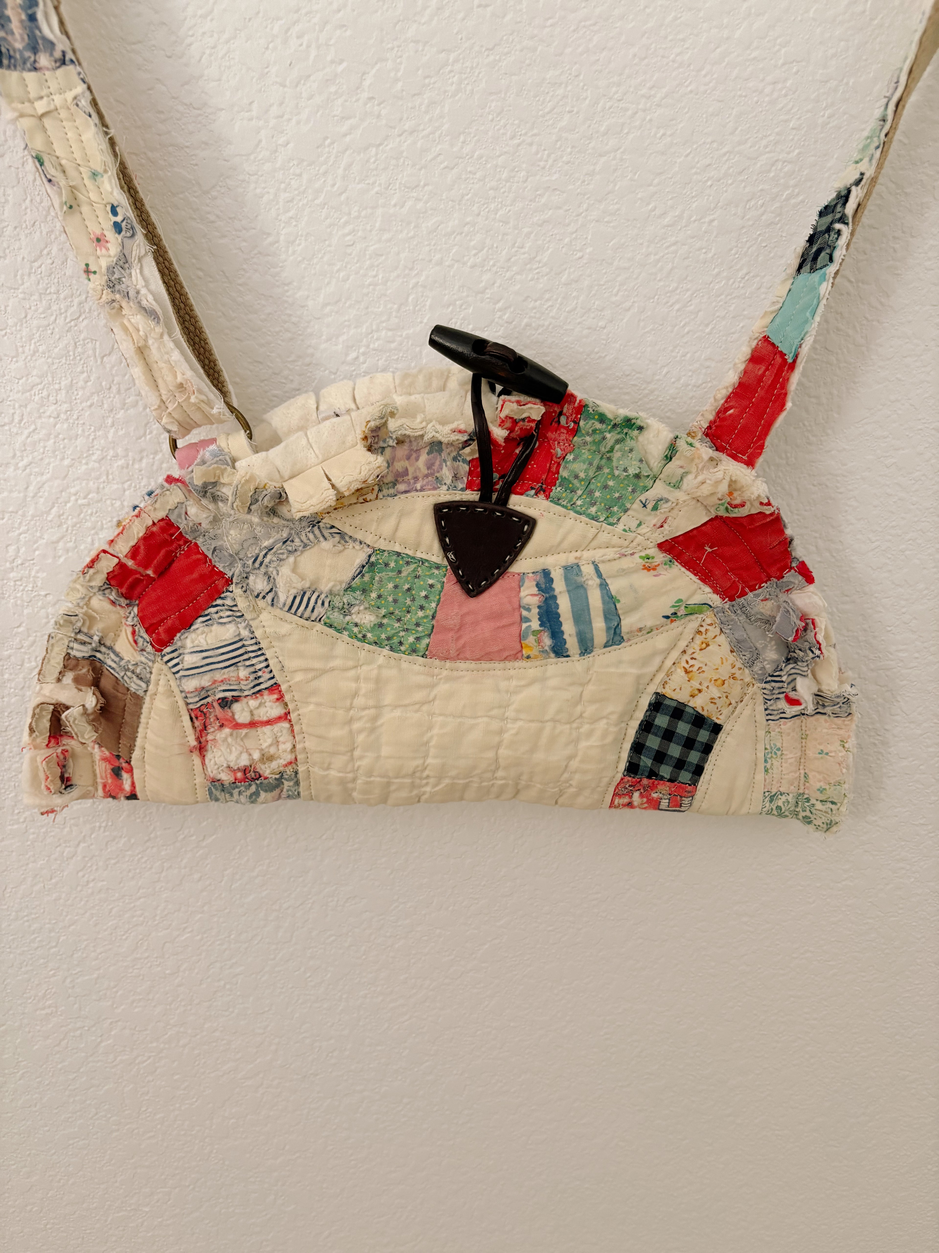 Hand-Made Vintage Quilt Shell Tote Purse with Adjustable Strap & Interior Pocket, One of A Kind