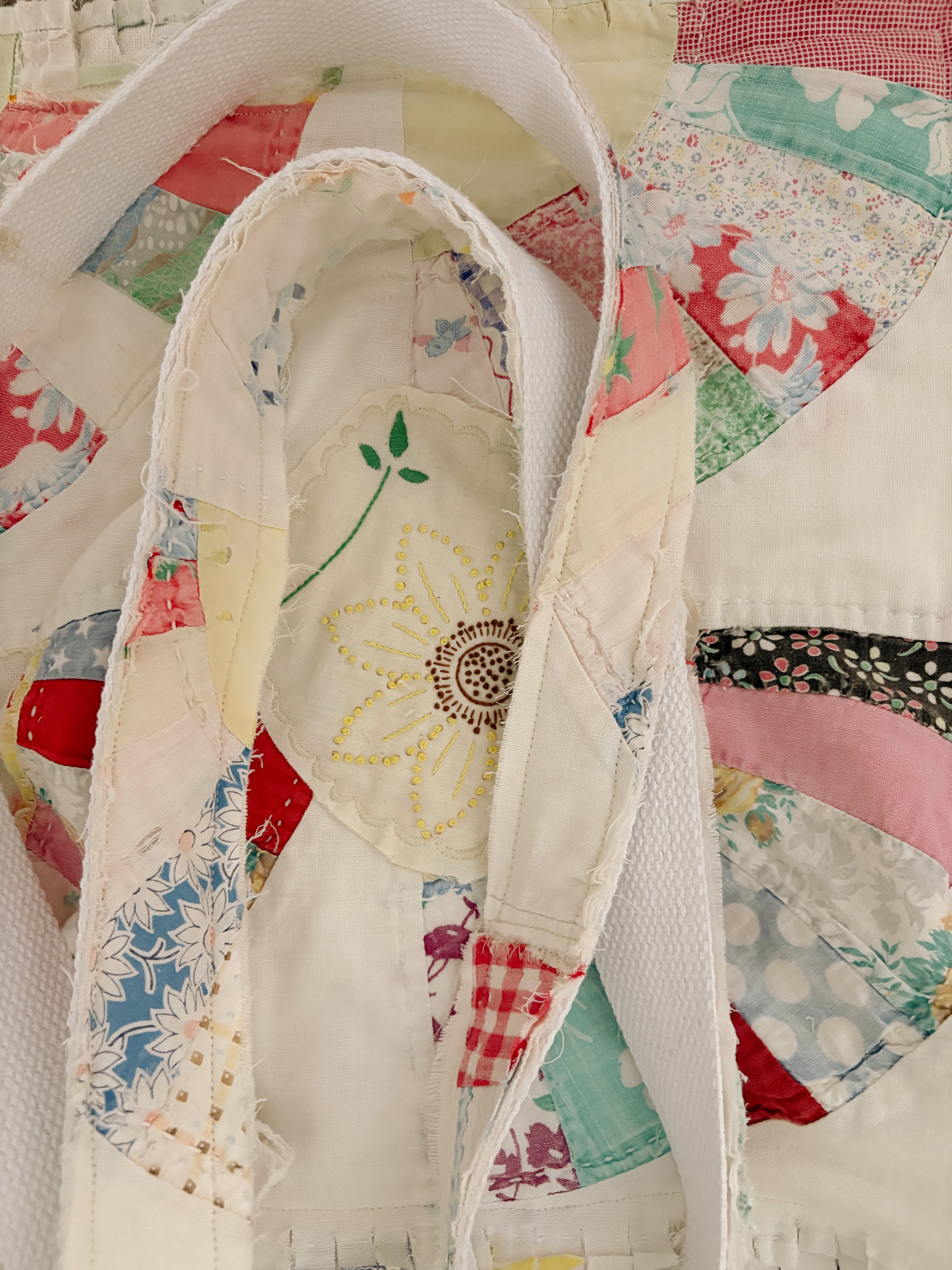 Hand-Made Vintage Quilt Sunflower Tote Purse with Adjustable Strap & Interior Pocket, One of A Kind