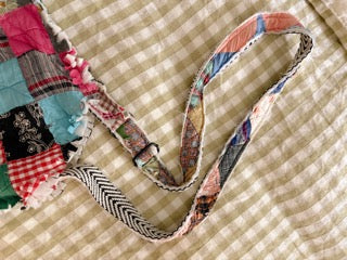 Hand-Made Vintage Quilt Round Tote Purse with Adjustable Strap & Interior Pocket, One of A Kind Dark Check