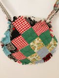 Hand-Made Vintage Quilt Round Tote Purse with Adjustable Strap & Interior Pocket, One of A Kind Dark Check