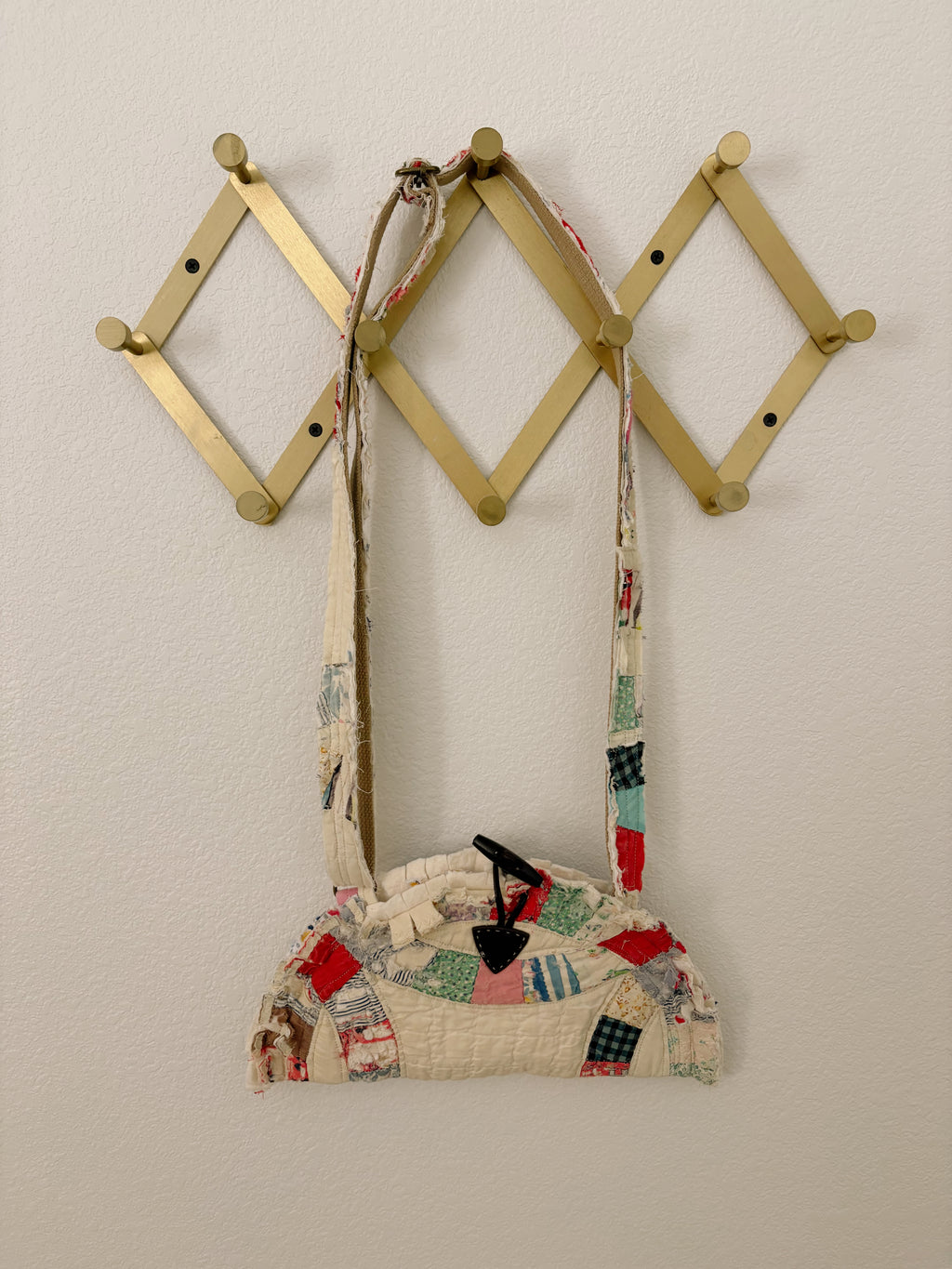 Hand-Made Vintage Quilt Shell Tote Purse with Adjustable Strap & Interior Pocket, One of A Kind