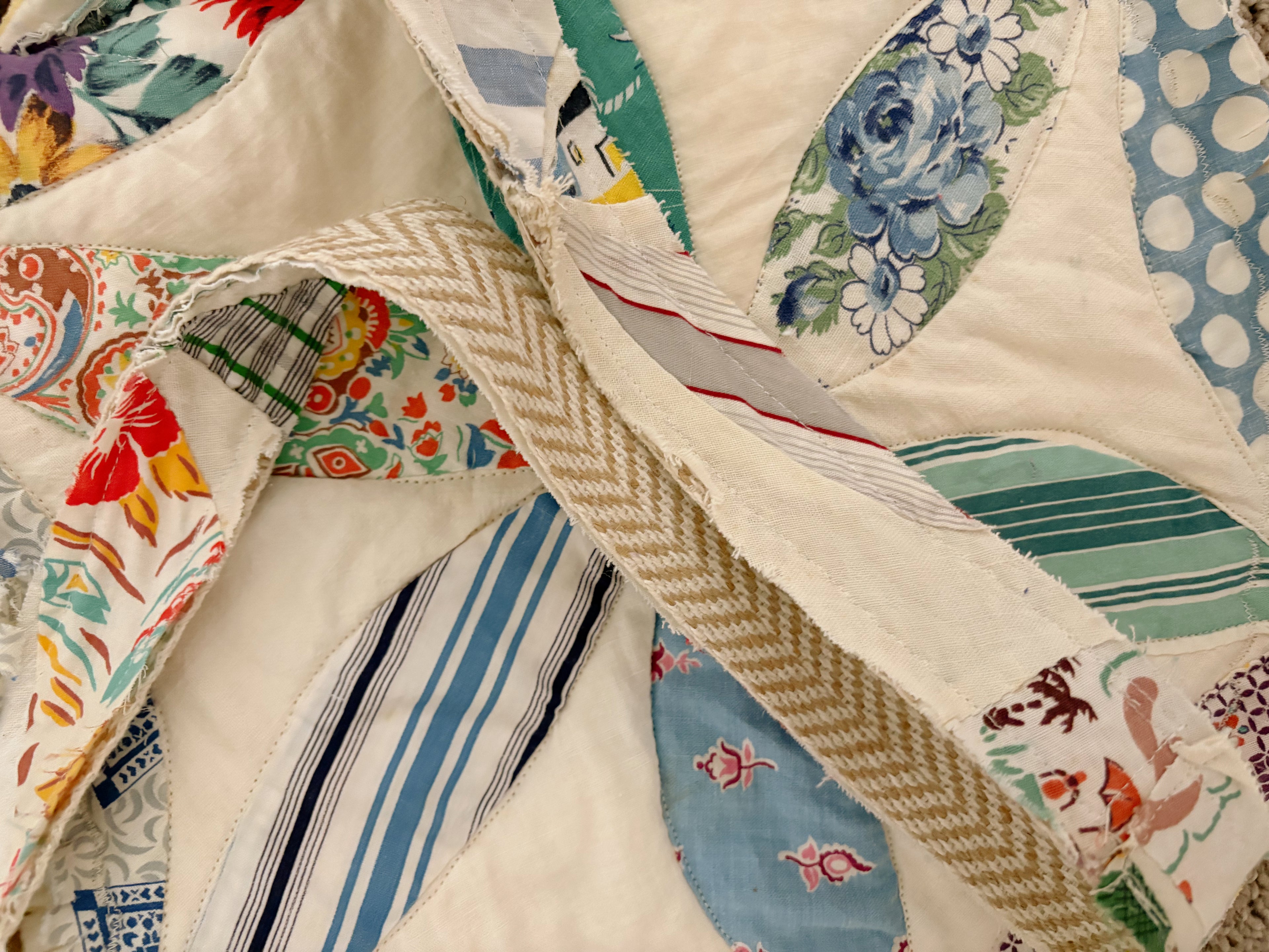 Hand-Made Vintage Quilt Round Tote Purse with Adjustable Strap & Interior Pocket, One of A Kind